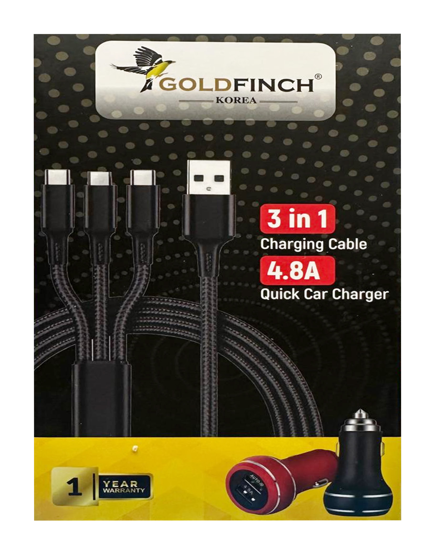 GOLDFINCH CAR CHARGER 3 IN 1 CHARGING CABLE (GF 305)